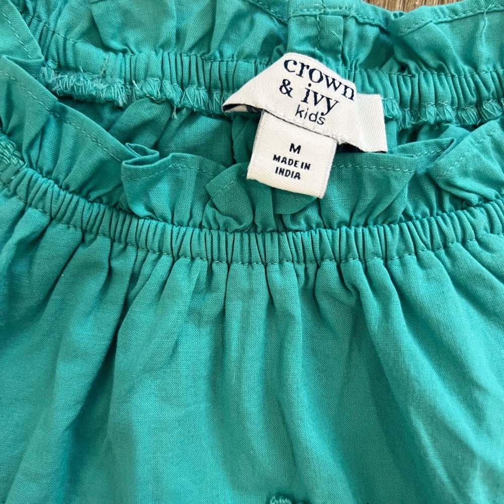 Crown & Ivy Kids Teal Embroidered Long Sleeve Blouse - Girls Size M (8/10) - Picture 2 of 3